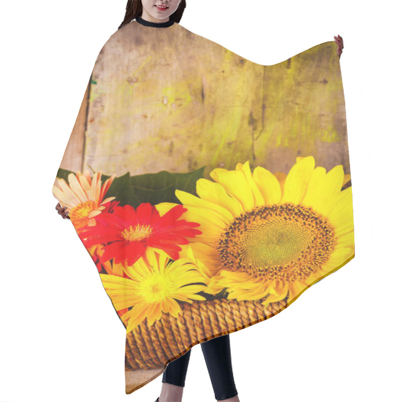 Personality  Basket With Sunflowers And Daisies Hair Cutting Cape