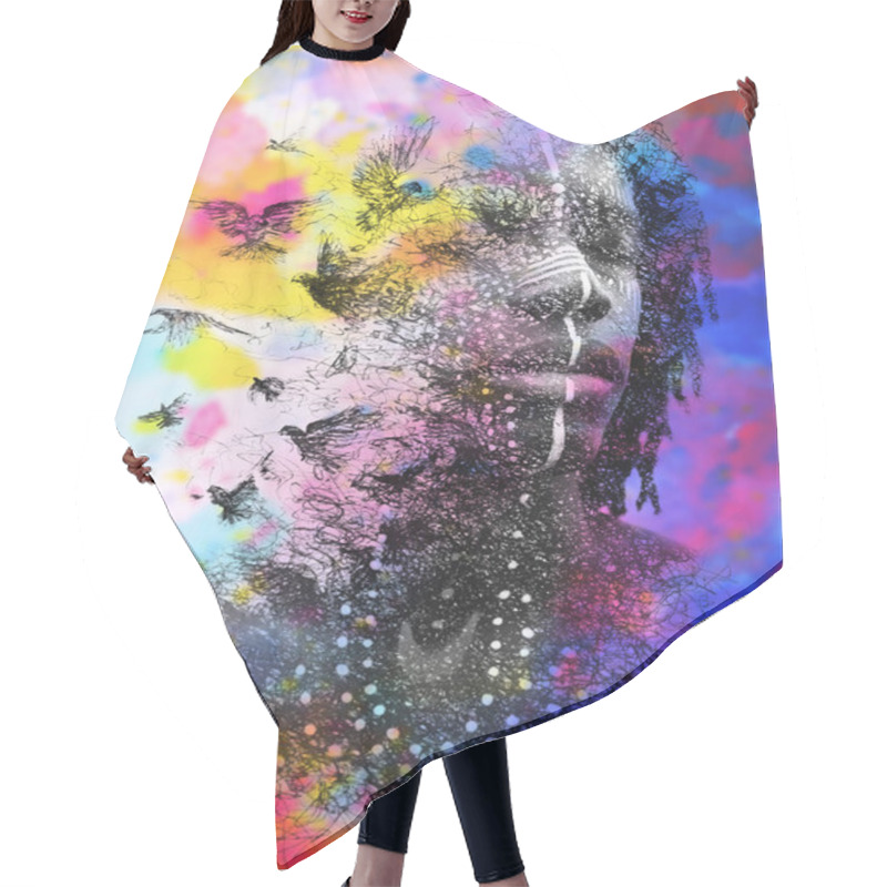 Personality  Creative Photo Manipulation Of A Portrait Hair Cutting Cape