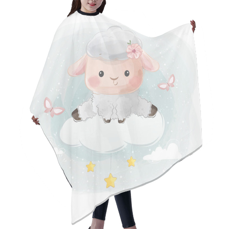 Personality  Cute Little Sheep Sitting On Cloud Hair Cutting Cape