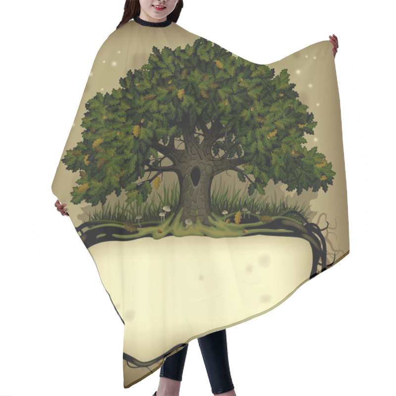 Personality  Oak Tree Wih A Banner Hair Cutting Cape