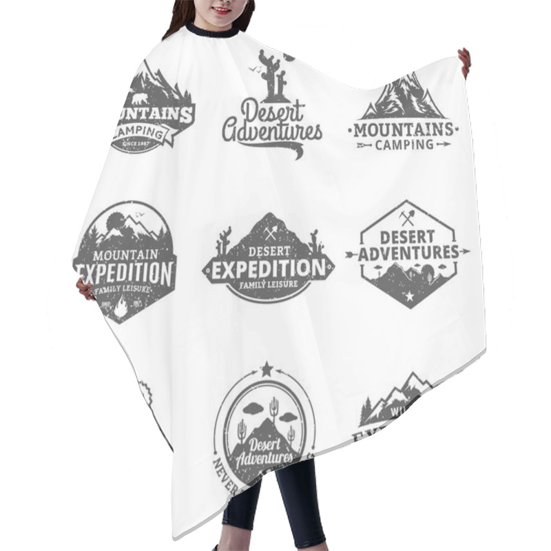 Personality  Set Of Vector Summer, Mountain And Outdoor Adventures Logo Hair Cutting Cape