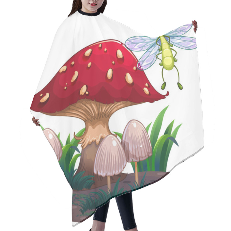 Personality  A Dragonfly Flying Beside The Mushrooms Hair Cutting Cape