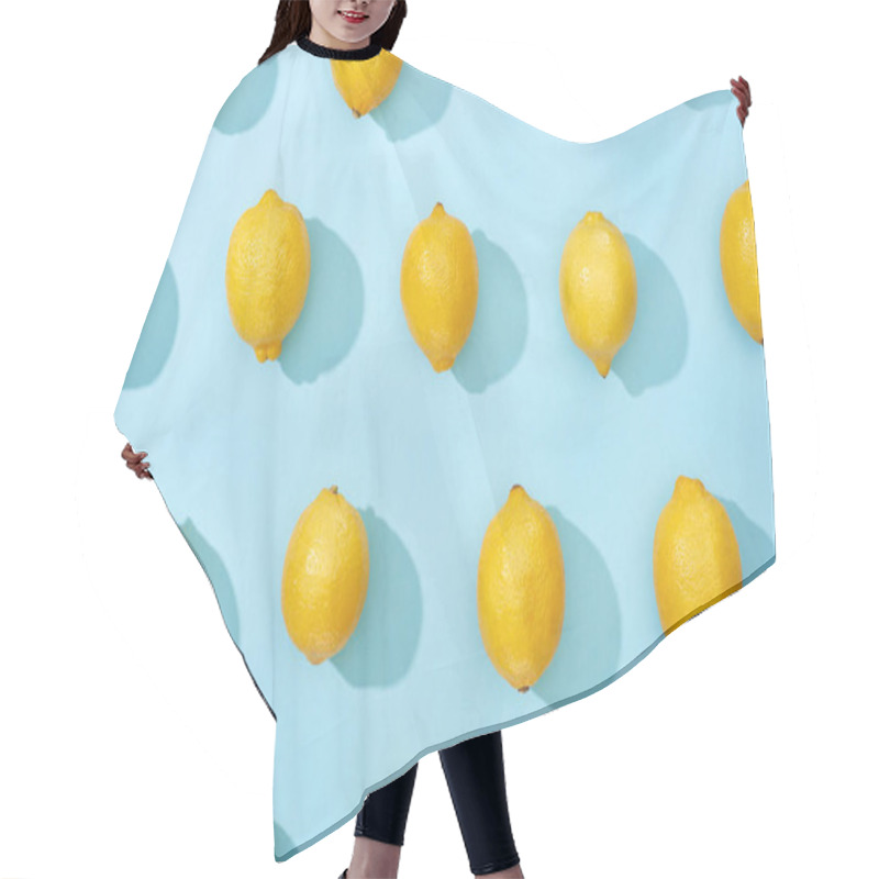 Personality  Pattern Of Ripe Yellow Lemons On Blue Background With Shadows Hair Cutting Cape