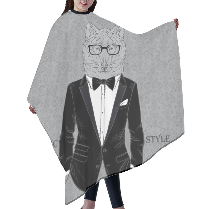 Personality  Fashion Illustration Of Wolf Dressed In Dinner Jacket, Classic Style Hair Cutting Cape