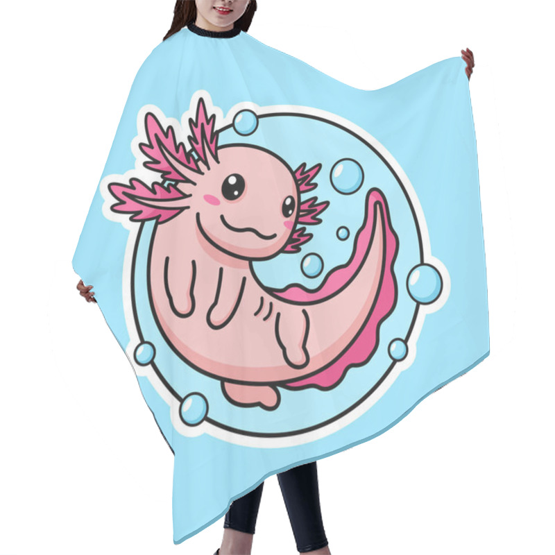 Personality  Cute Axolotl Cartoon Character Premium Vector Graphics In Stickers Style Hair Cutting Cape