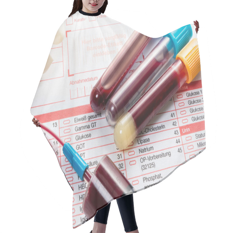 Personality  Blood Test, Blood Samples On A Laboratory Form Hair Cutting Cape