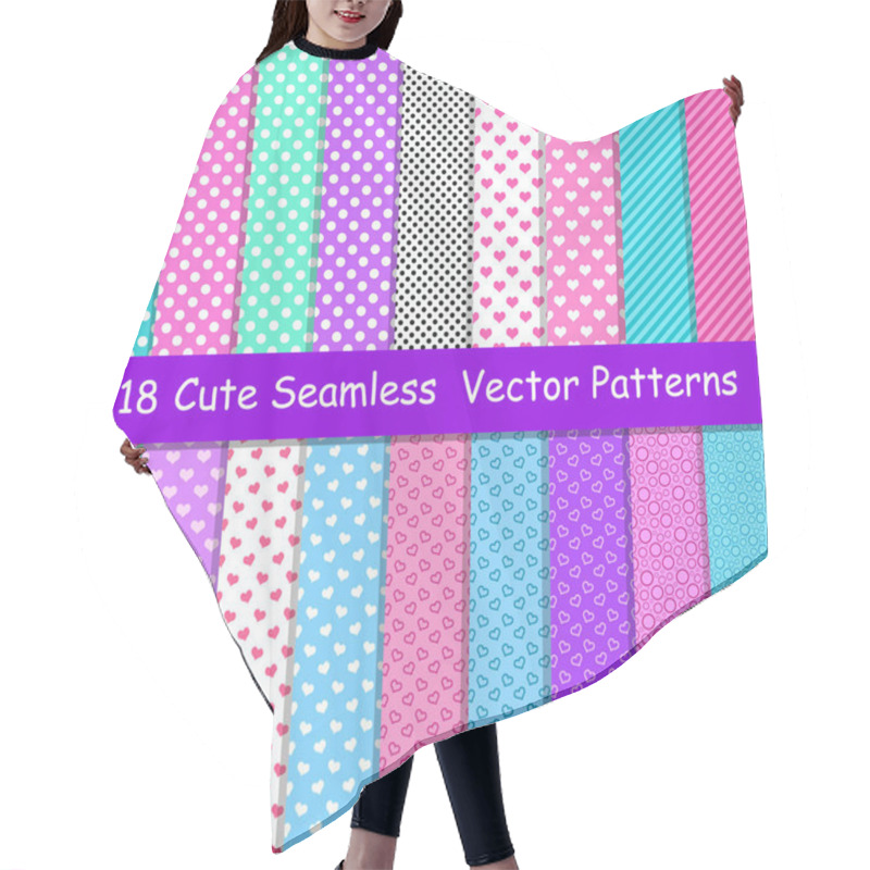 Personality  Seamless Vector Patterns In Lol Doll Surprise Style. Endless Background With Hearts, Stripes And Polka Dots. Decor For Childrens Birthday, Girls Party, Gift Wrapping Hair Cutting Cape