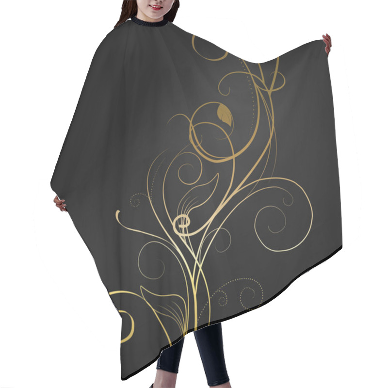 Personality  Golden Wavy Abstract Digital Composition With Swirls On Dark Background Hair Cutting Cape