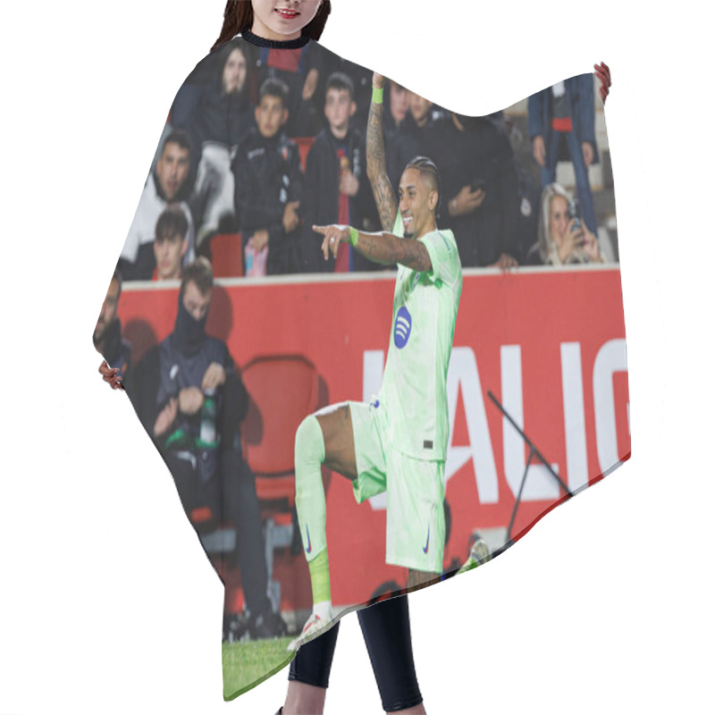 Personality  Raphinha Seen Celebrating After Scoring Goal During LaLiga EA SPORTS Game Between Teams Of RCD Mallorca And FC Barcelona (Maciej Rogowski) Hair Cutting Cape