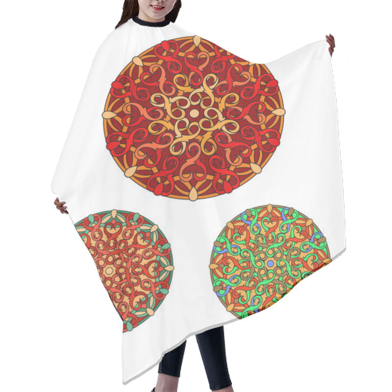 Personality  Set Of Decorative Design Element With A Circular Pattern. Mandala Hair Cutting Cape