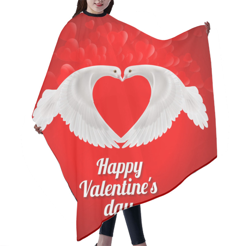 Personality  Two White Doves Make The Shape Of The Wings Of The Red Heart On Red Background Hair Cutting Cape