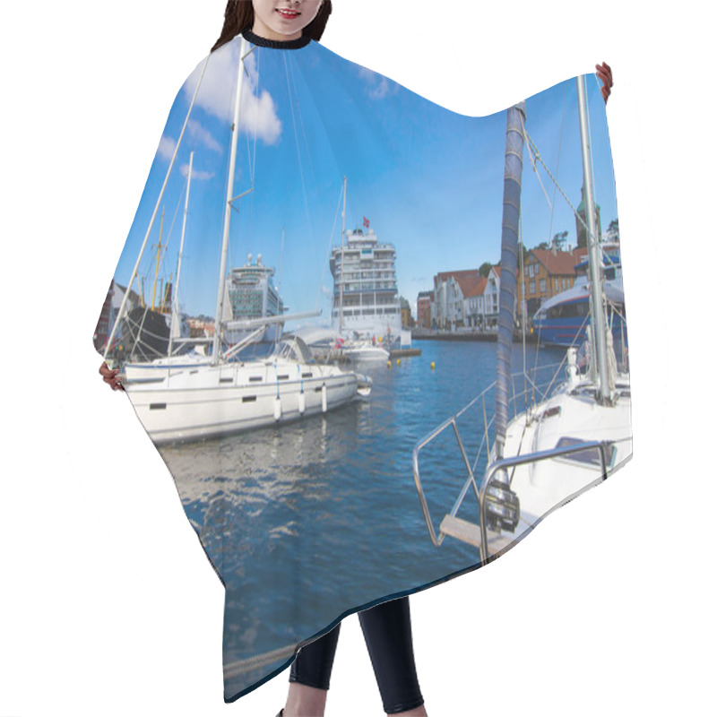 Personality  Pier With Boats And Ships In Stavanger, Norway. Typical Scandina Hair Cutting Cape