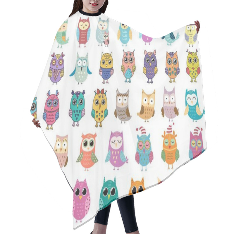 Personality  Big Collection Of Cute Owls. Clipart Bundle With Funny Birds Hair Cutting Cape