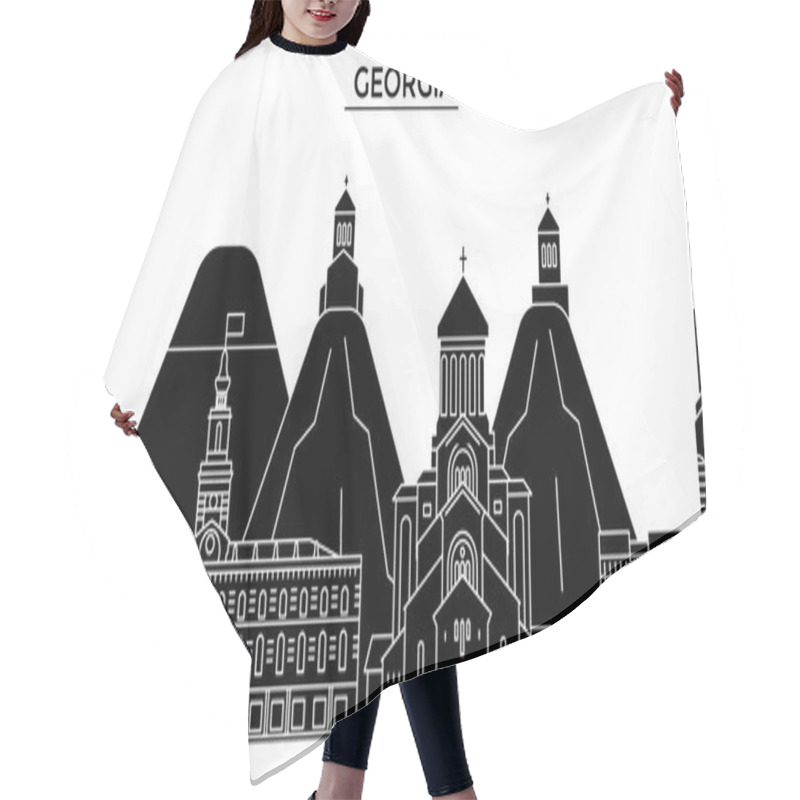 Personality  Georgia Architecture Vector City Skyline, Travel Cityscape With Landmarks, Buildings, Isolated Sights On Background Hair Cutting Cape