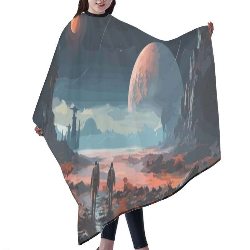 Personality  Sci-fi Concept Of Astronauts Walking To Derelict Spaceship On Alien Planet, Illustration Painting Hair Cutting Cape