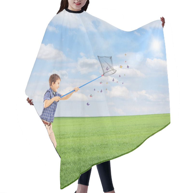 Personality  Child Catching Butterflies On Field Hair Cutting Cape