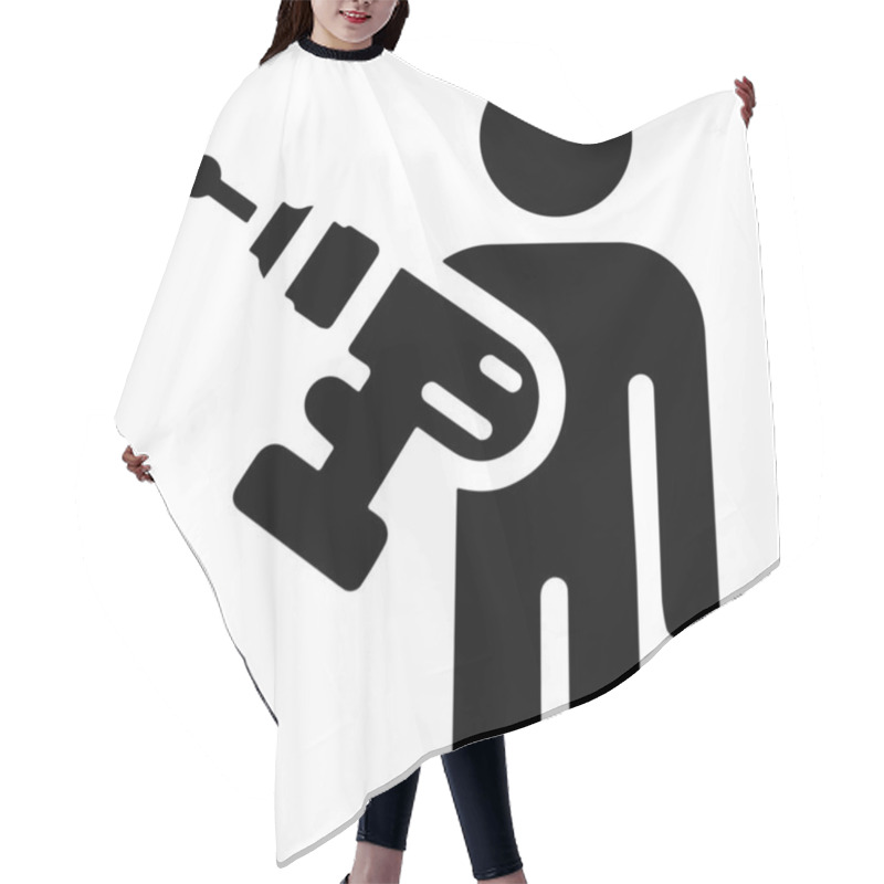 Personality  Minimalist Worker With Power Drill Icon Hair Cutting Cape