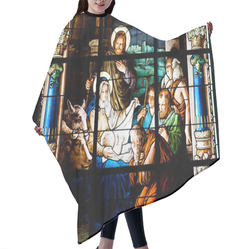 Personality  Nativity Scene. Stained Glass Window In The German Church (St. G Hair Cutting Cape