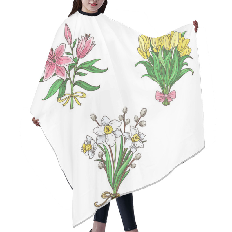 Personality  Set Of Hand Drawn Spring Bouquets Hair Cutting Cape