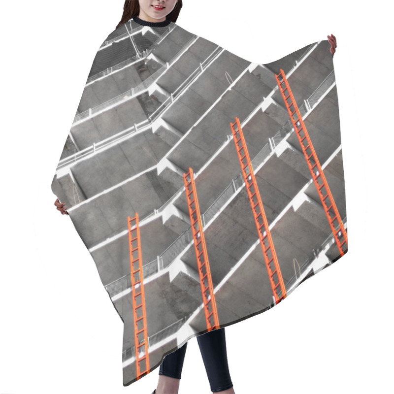 Personality  Unfinished Concrete Building With Red Metal Ladders Hair Cutting Cape