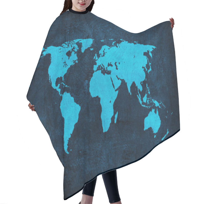 Personality  World Map On Blue Grunge Cement Plaster Background Hair Cutting Cape