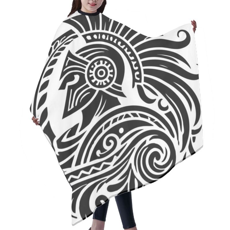 Personality  Polynesian Tribal Warrior Spirit Circular Pattern With Decorative Elements Hair Cutting Cape