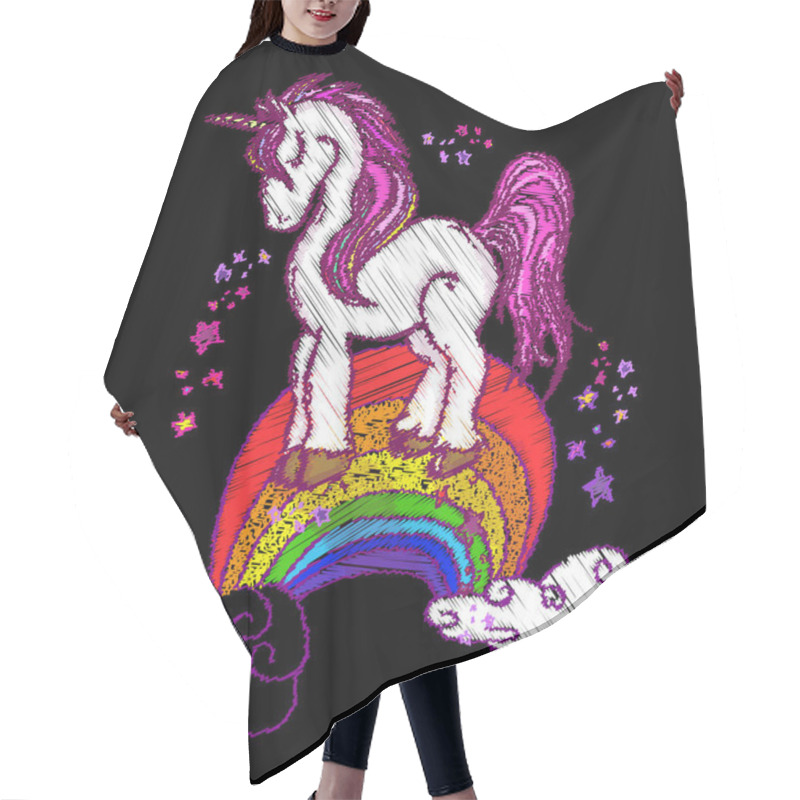 Personality  Embroidery Magic Unicorns On Rainbow. Cute Kids Cartoon Hair Cutting Cape