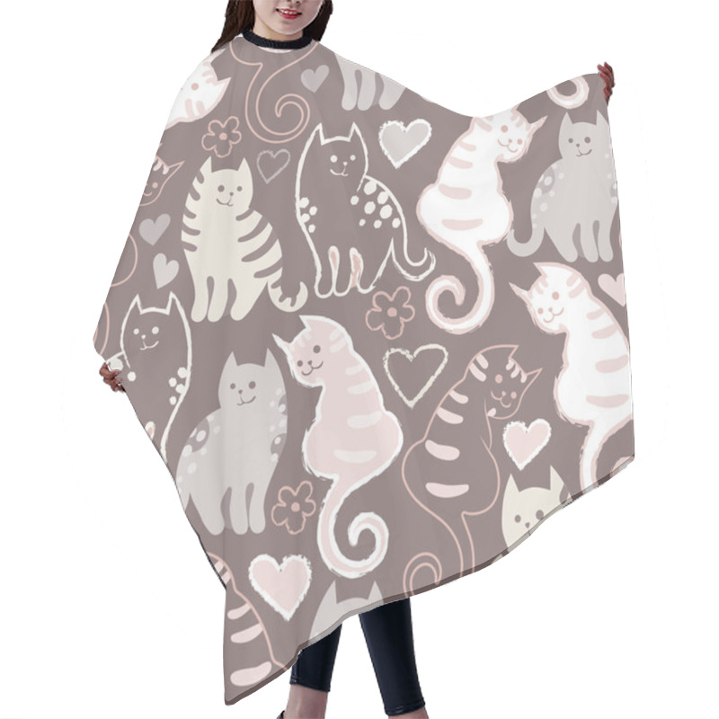 Personality  Pattern With Cute Cartoon Doodle Cats Hair Cutting Cape