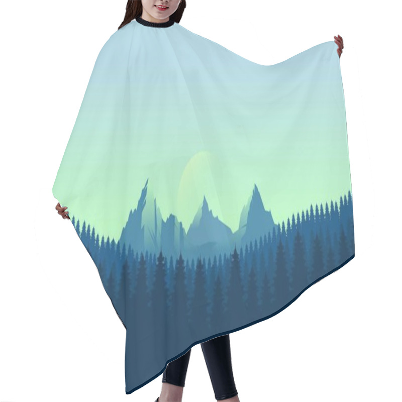 Personality  Blue Mountain Landscape Wallpaper In A Minimalist Flat Design Style Hair Cutting Cape