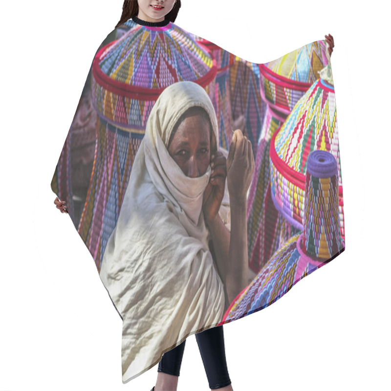 Personality  Aksum, Ethiopia - January 13: Ethiopian Women Selling Baskets In The Aksum Basket Market On January 13, 2018 In Aksum, Ethiopia. Hair Cutting Cape