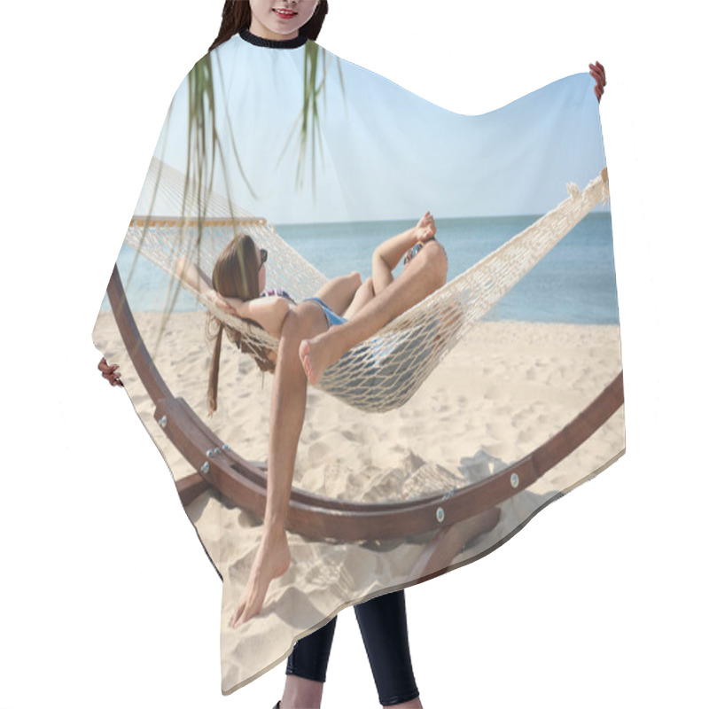 Personality  Young Lovely Relaxing In Hammock On Beach Hair Cutting Cape