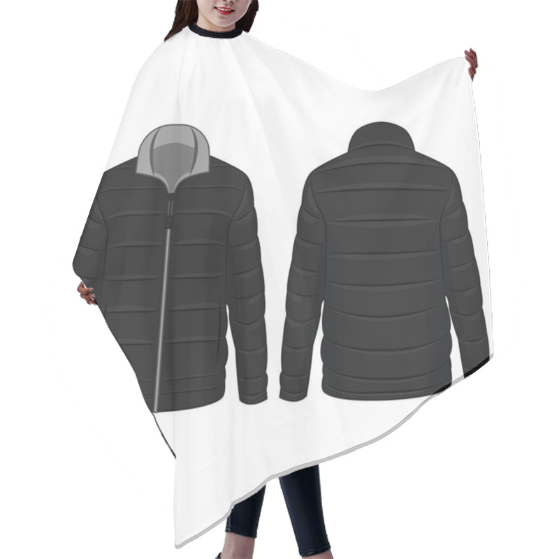 Personality  Black And Grey Winter Zipped Down Jacket Isolated Vector On The White Background Hair Cutting Cape