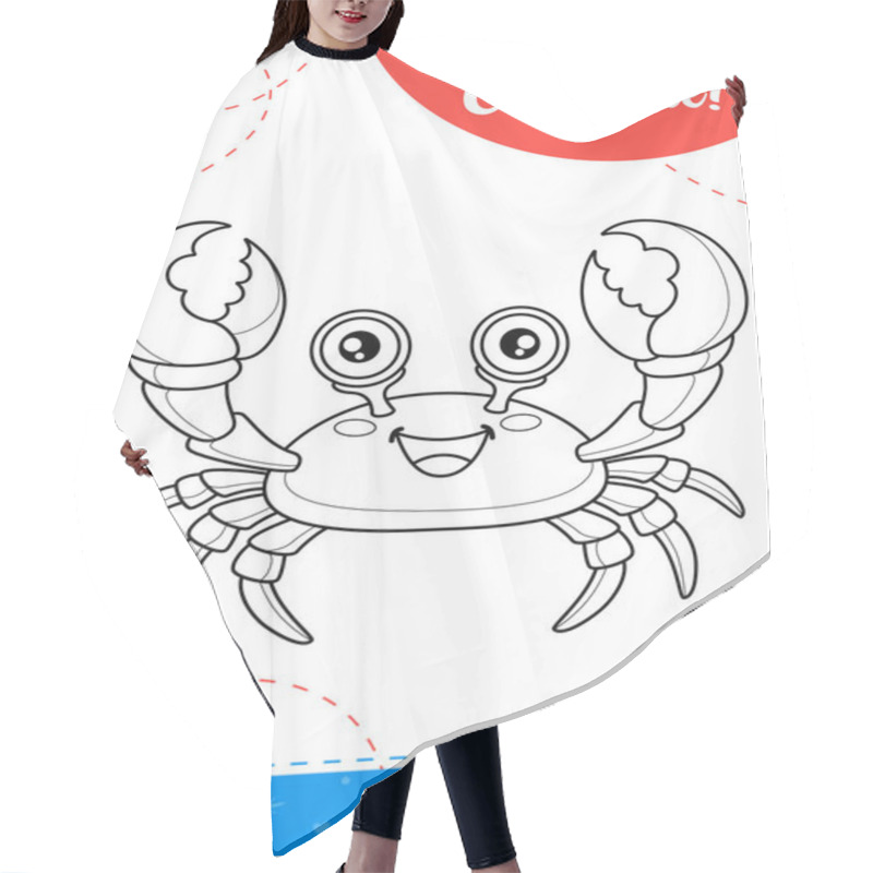 Personality  Coloring Page For Kids With Cartoon Crab Character.A Printable Worksheet, Vector Illustration. Hair Cutting Cape