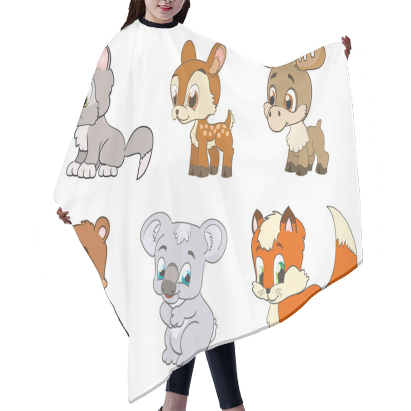 Personality  Set Of Forest Cartoon Animals. Vector Hair Cutting Cape