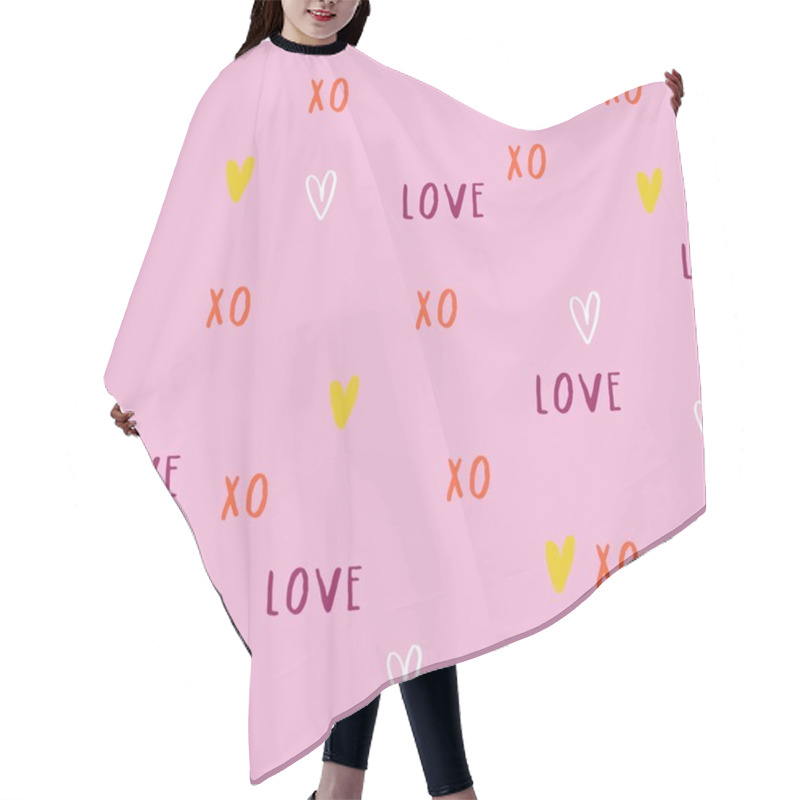 Personality  Beautiful Romantic Texture With Words Love XO And Hearts. Vector Seamless Pattern For Valentine's Day. Hair Cutting Cape