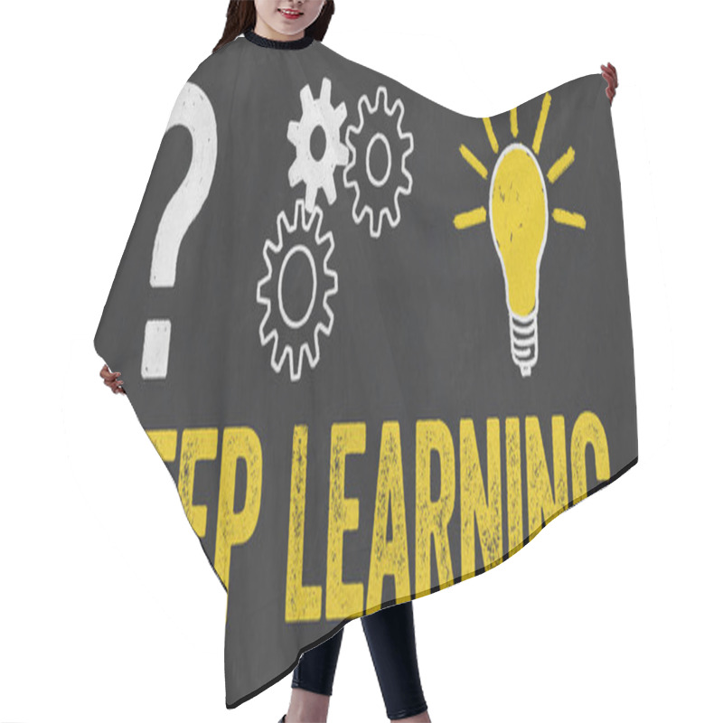 Personality  Question Mark, Gears, Light Bulb Concept - Keep Learning Hair Cutting Cape