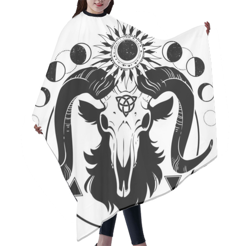 Personality  Esoteric Composition Of A Goat's Skull, Sun And Moons Hair Cutting Cape