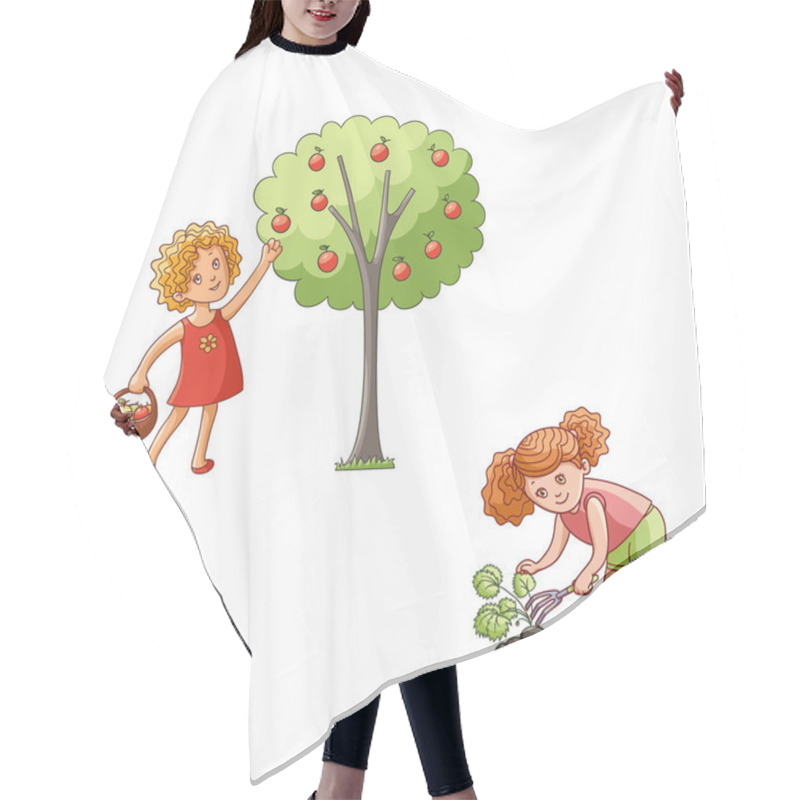 Personality  Vector Flat Children In Garden Scenes Set Isolated Hair Cutting Cape