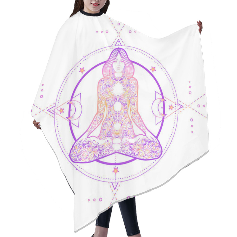 Personality  Sacred Geometry And Boo Symbol Set. Ayurveda Sign Of Harmony And Balance. Tattoo Design, Yoga Logo. Poster, T-shirt. Colorful Gradient Over Black. Astrology, Esoteric, Religion. Hair Cutting Cape