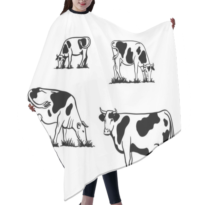 Personality  Breeding Cattle. Silhouette Of A Grazing Cow. Vector Illustration Isolated On White Background Hair Cutting Cape