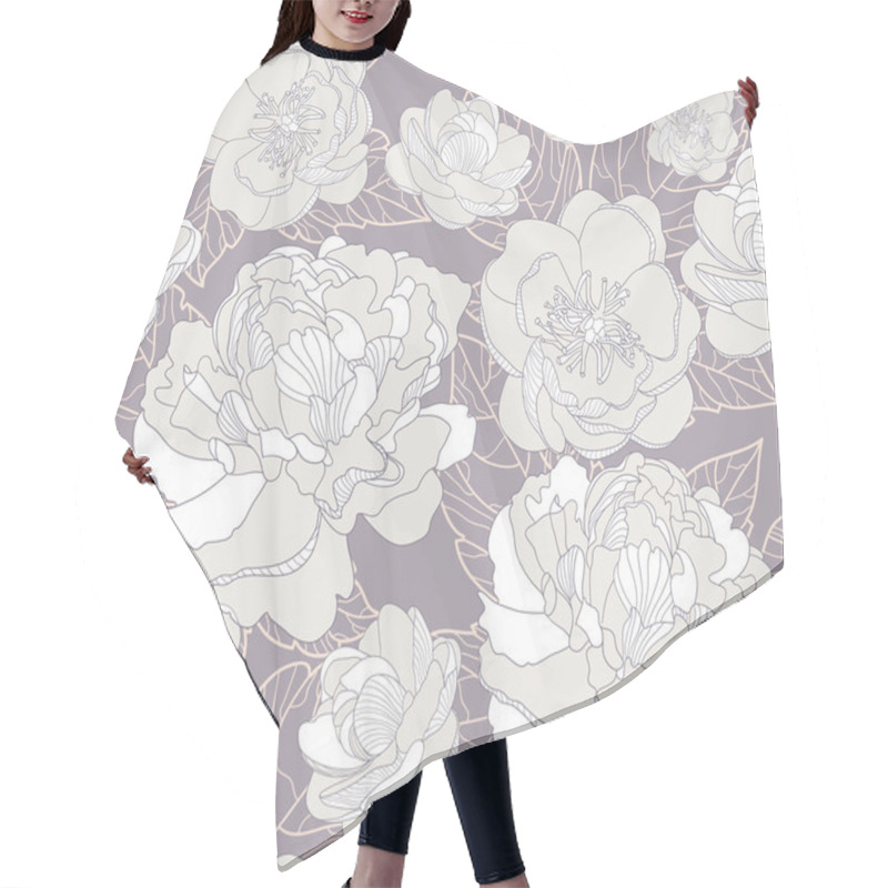 Personality  Seamless Floral Pattern. Background With Peonies And Cherry Blossom Flowers Hair Cutting Cape