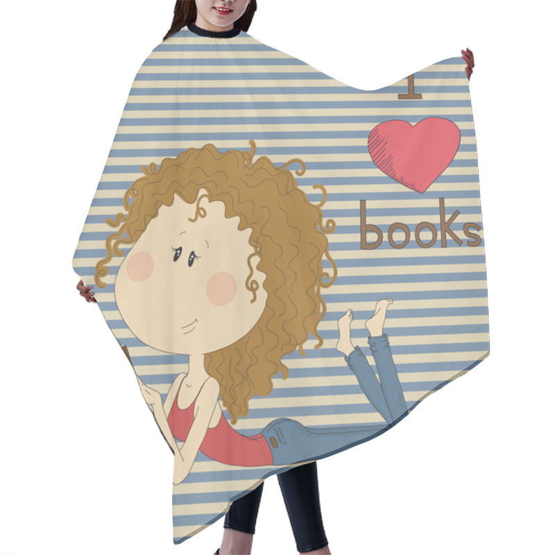 Personality  Illustration With Pretty Girl On Retro Background. Hair Cutting Cape