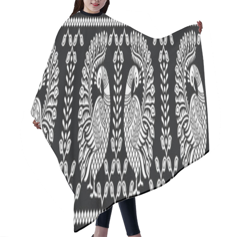 Personality  Seamless Black And White Peacock Border Design Hair Cutting Cape