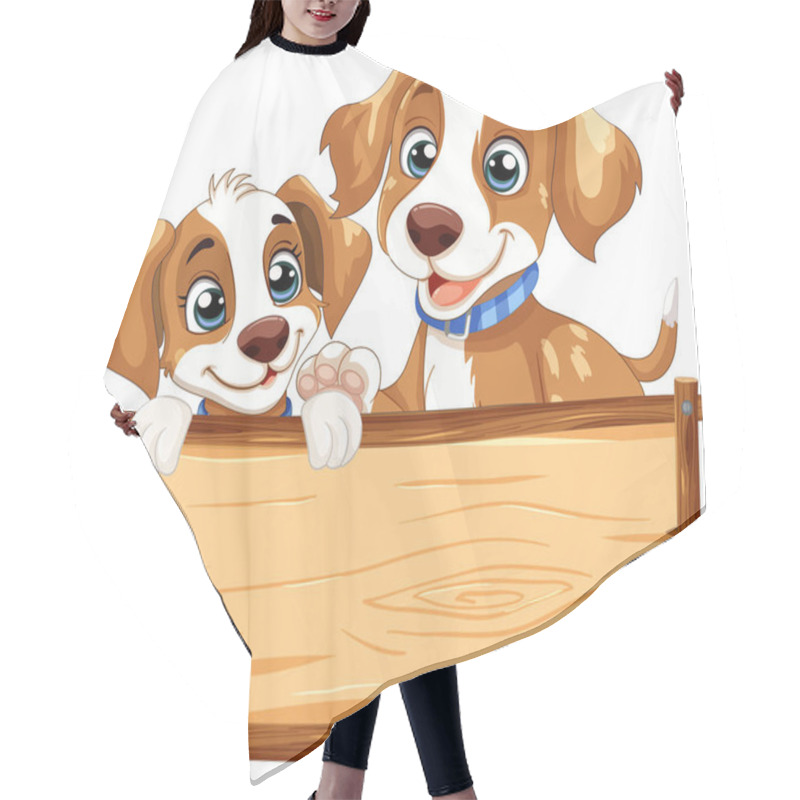 Personality  Two Cartoon Dogs Peeking Over A Blank Sign Hair Cutting Cape