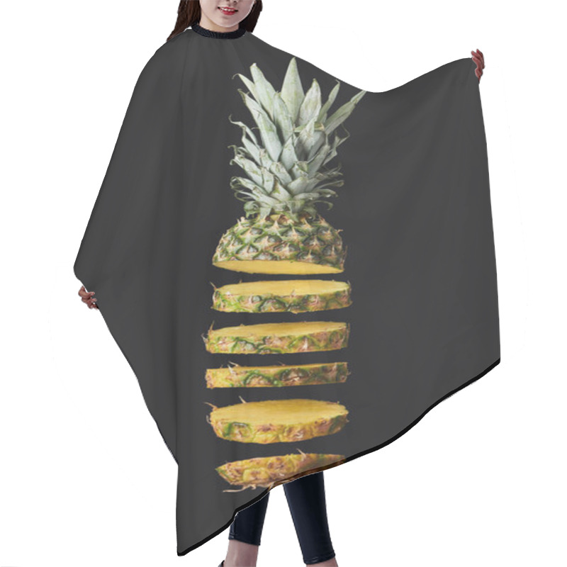 Personality  Sliced, Tasty And Sweet Pineapple Isolated On Black  Hair Cutting Cape