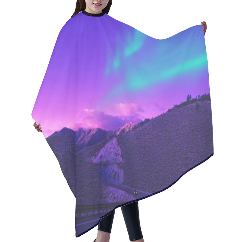 Personality  Northern Lights Over Mountain Highway Hair Cutting Cape