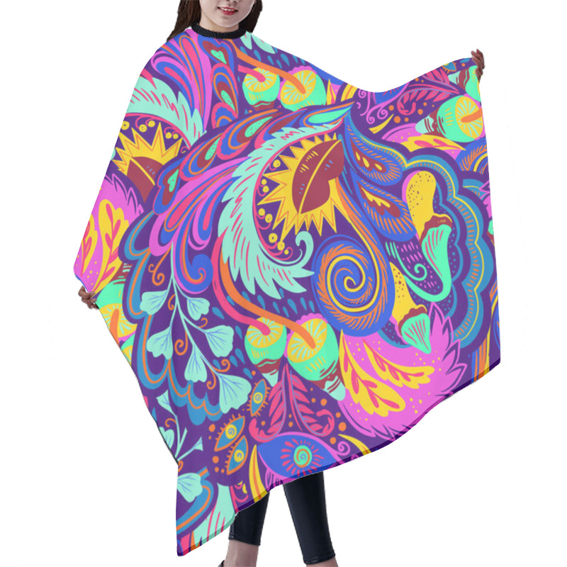 Personality  Colorful Seamless Pattern With Crazy Psychedelic Organic Abstract Elements, Print With Plant And Mushrooms Motifs And Bright Neon Colors  Hair Cutting Cape