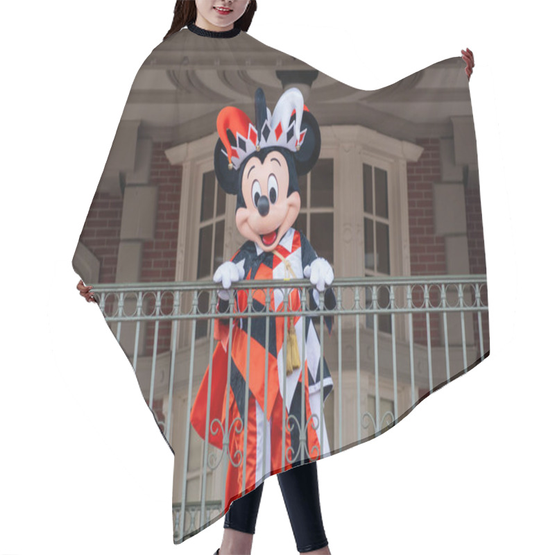 Personality  Orlando, Florida. September 02, 2020. Mickey Mouse Waving From The Balcony At Walt Disney World Railroad In Halloween Season At Magic Kingdom (402) Hair Cutting Cape