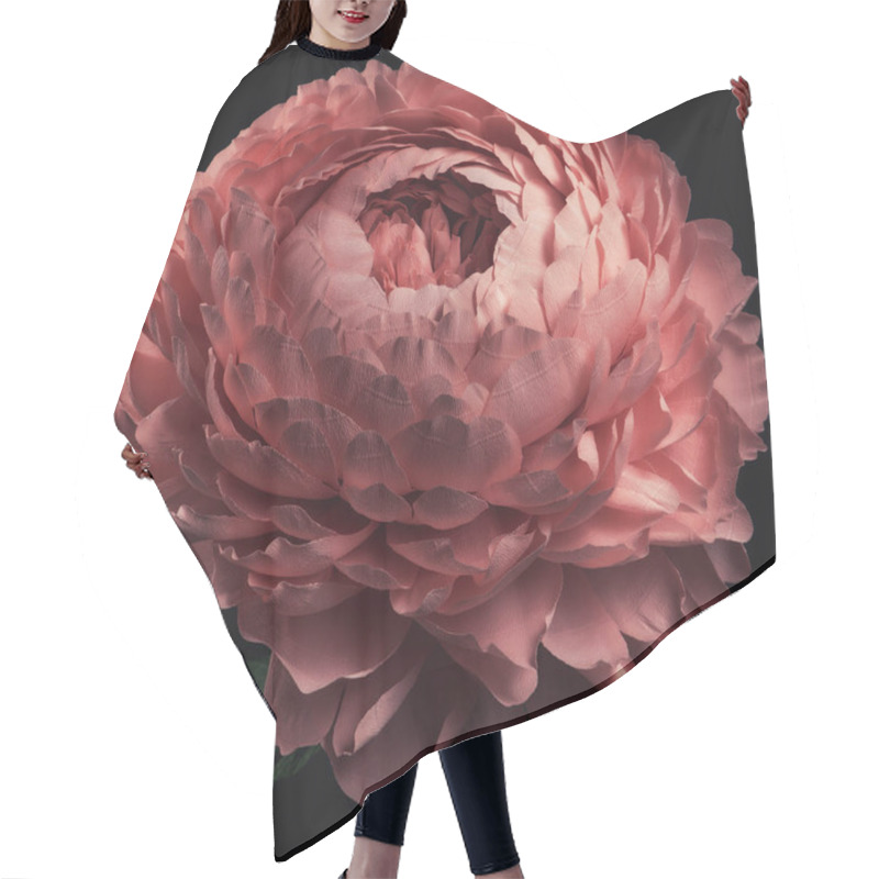 Personality  Large Flowers Made Of Foamiran And Paper On A Dark Background, Hand-made Rosebuds And Peonies, Homemade Compositions And Fire Flowers For Decoration And Design Hair Cutting Cape