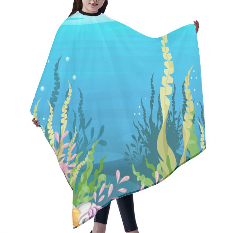 Personality  Under The Sea Vector Background Marine Life Landscape - The Ocean And Underwater World With Different Inhabitants. For Print, Create Videos Or Web Graphic Design, User Interface, Card, Poster. Hair Cutting Cape